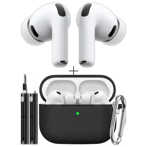 Bundle - Apple - AirPods Pro (3rd Generation) Wireless Earbuds with Protective Silicone Case, Cleaning Kit & Keychain - White